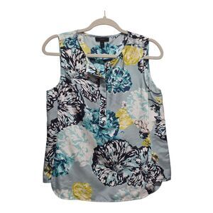 J.Crew Womens Floral 100% Silk Button Up Popover Blouse Sleeveless Shell Tank, 2